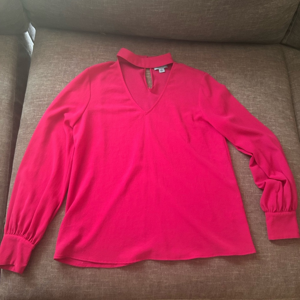 CeCe Vibrant Pink V-Neck Blouse